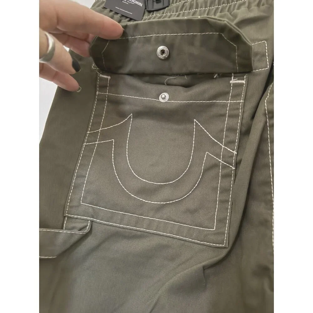 True Religion Mens Green Mid Rise Pockets Twill Carpenter Vinny Pants Sz 32 New